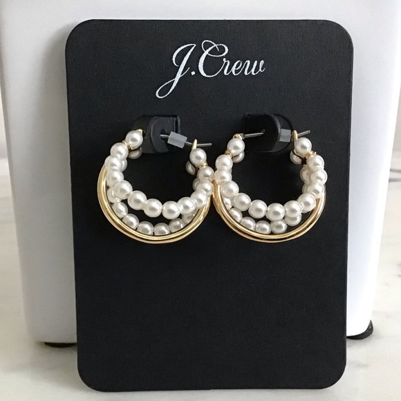 J. CREW Layered Pearl Hoop Earrings NWT - Picture 9 of 9